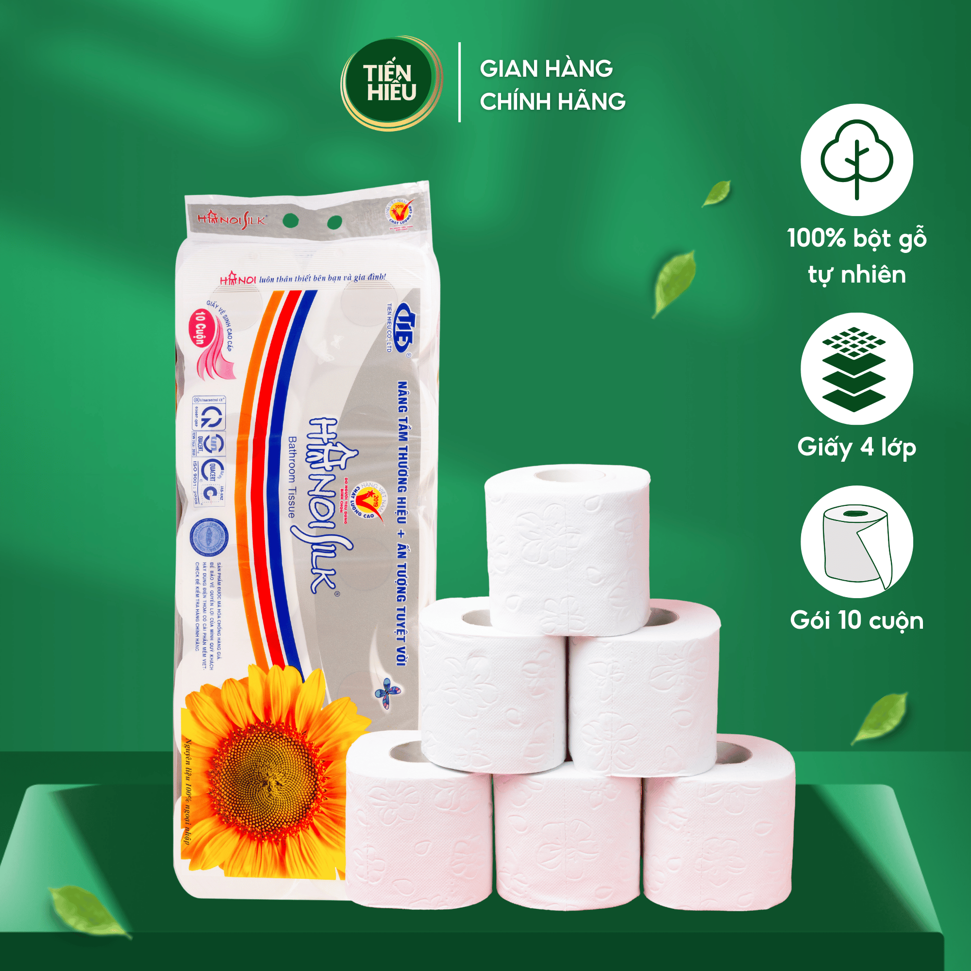 Giấy Vệ Sinh Hà Nội Silk 10 Cuộn 4 Lớp Có Lõi Cao Cấp, Mềm Mịn Tan Nhanh Trong Nước