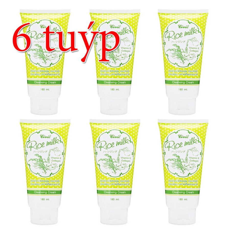 [HCM][SẠCH NHỜN SÁNG MỊN DA] Bộ 6 Tuýp Sữa Rửa Mặt Gạo Civic Rice Milk Thái Lan (180ml x 6) giúp sạch nhờn ngừa mụn an toàn cho da
