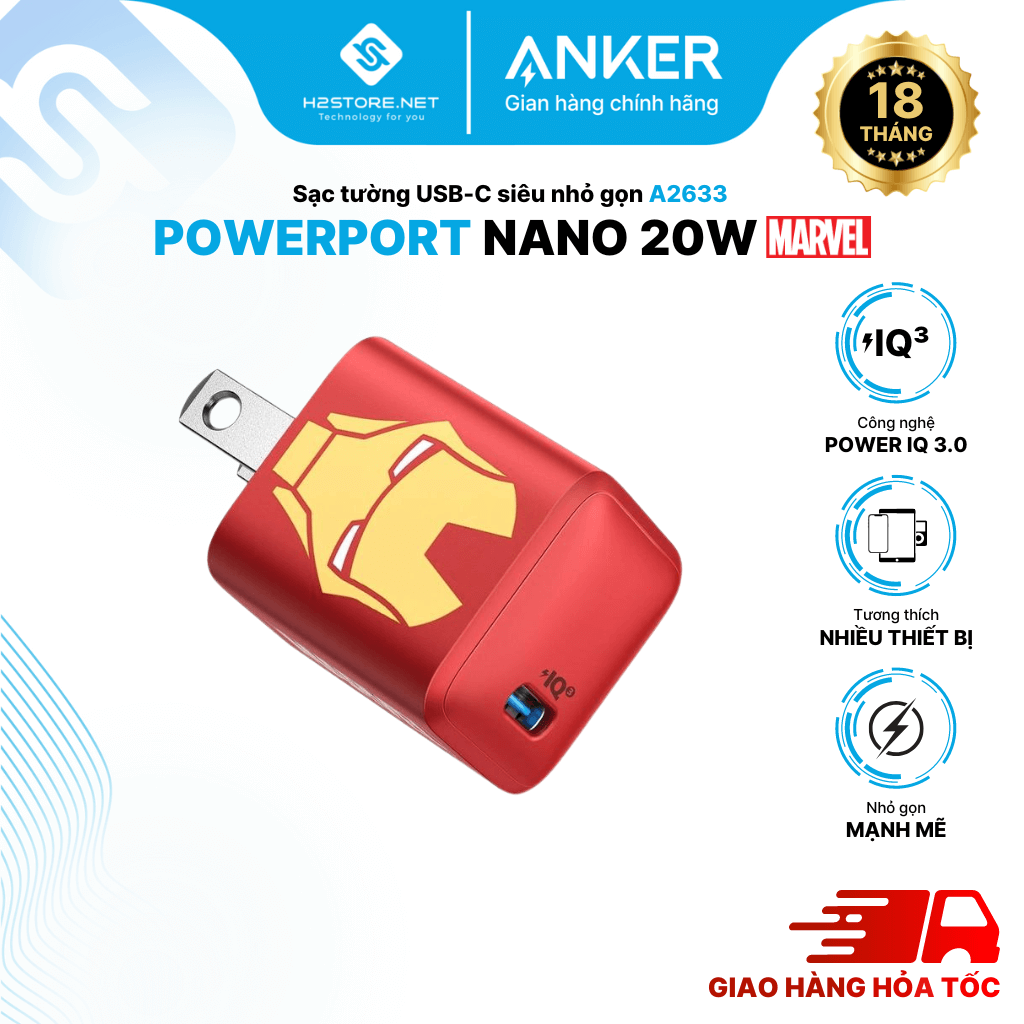 Sạc nhanh ANKER Powerport III Nano 20W 1 cổng USB-C PiQ 3.0 tương thích PD