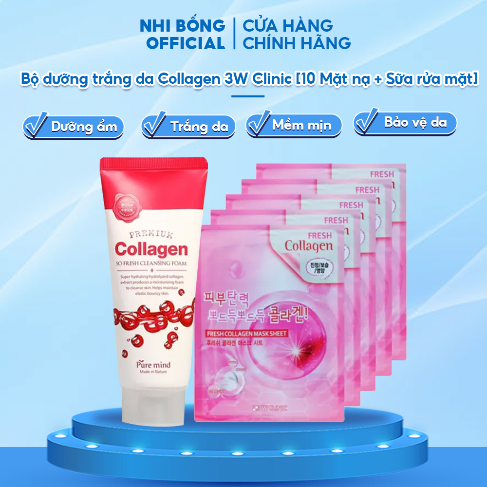 Bộ dưỡng trắng da dưỡng ẩm chiết xuất tinh chất Collagen 3W Clinic Hàn Quốc Giúp da trắng sáng mềm mịn tự nhiên