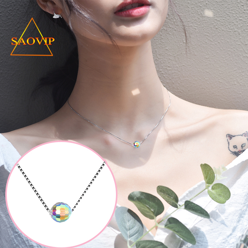 Dây Chuyền Nữ Bạc 925 Pha Lê Swarovski Mặt Tròn Giác Nhuyễn áo phong cách hàn quốc cao cấp - SAOVIP