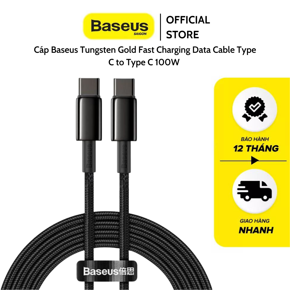 Cáp Baseus Tungsten Gold Fast Charging Data Cable Type C to Type C 100W sạc nhanh cho macbook, laptop, Huawei, samsung