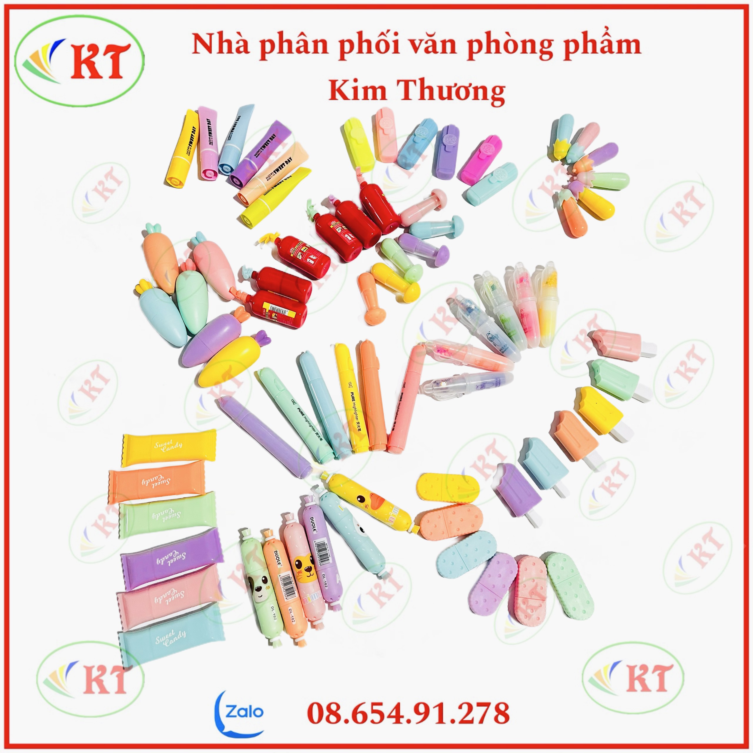 Bút dạ quang kiểu nhiều hình túi 6 cây 6 màu