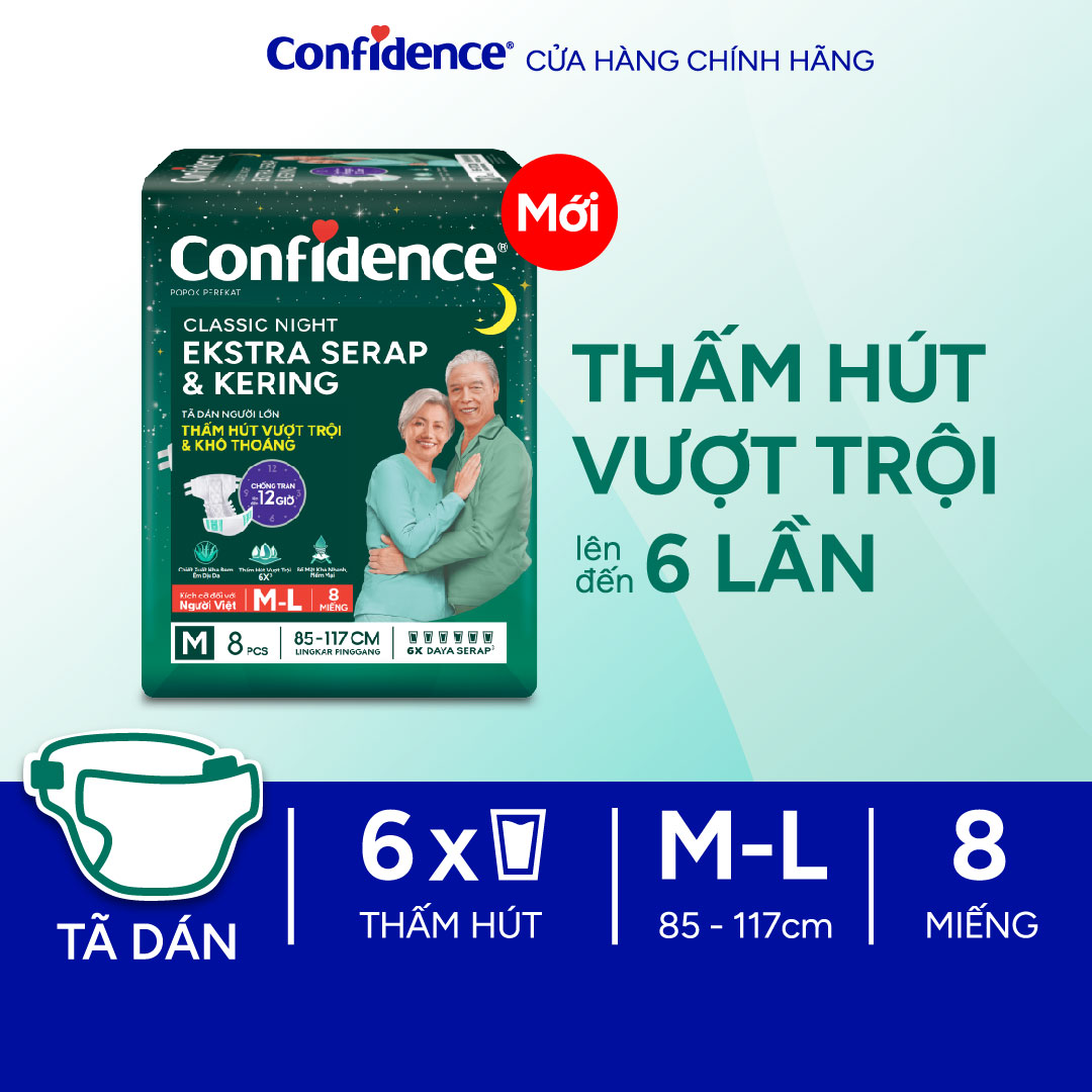 Tã dán người lớn CONFIDENCE CLASSIC DAY size M/L gói 8/20 miếng