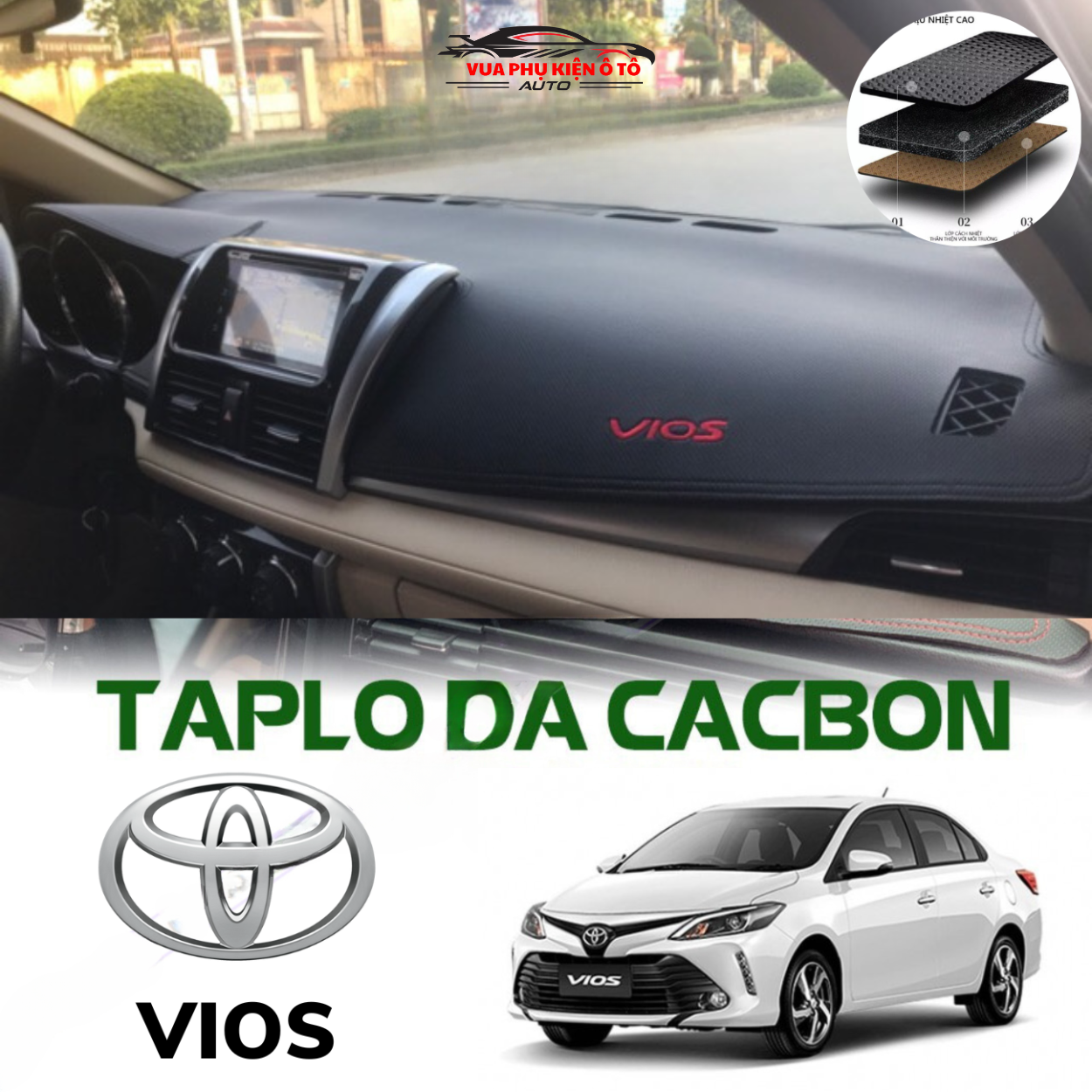 Thảm phủ taplo xe Toyota Vios 2014 - 2023 cao cấp chống nắng chống nóng