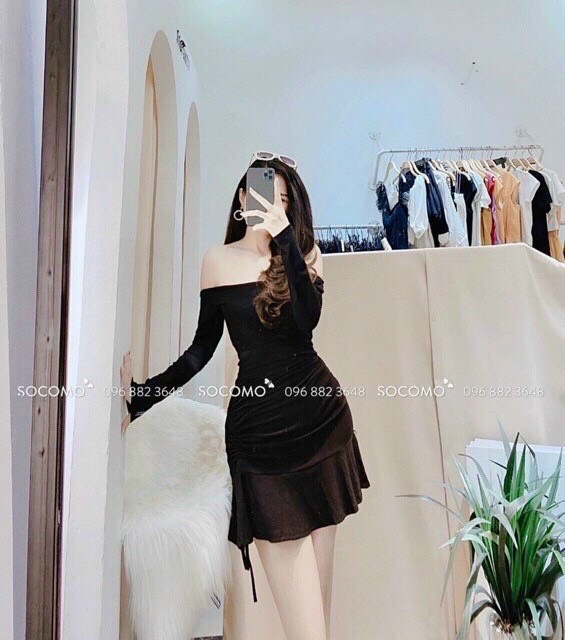 Đầm borip ôm body trễ vai tay dài xinh sắn