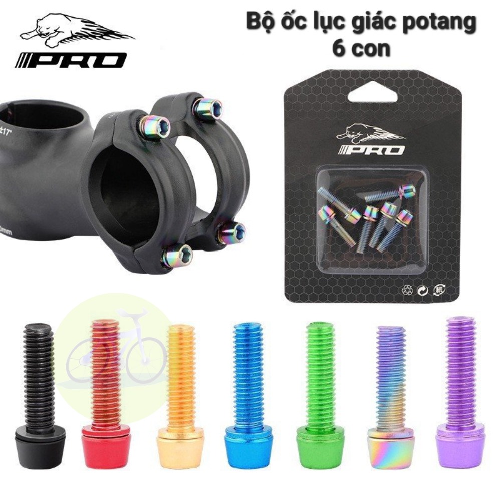 Sét 6 ốc lục giác cho pô tăng pro / vít potang mạ titan m5*18mm ghi đông xe đạp