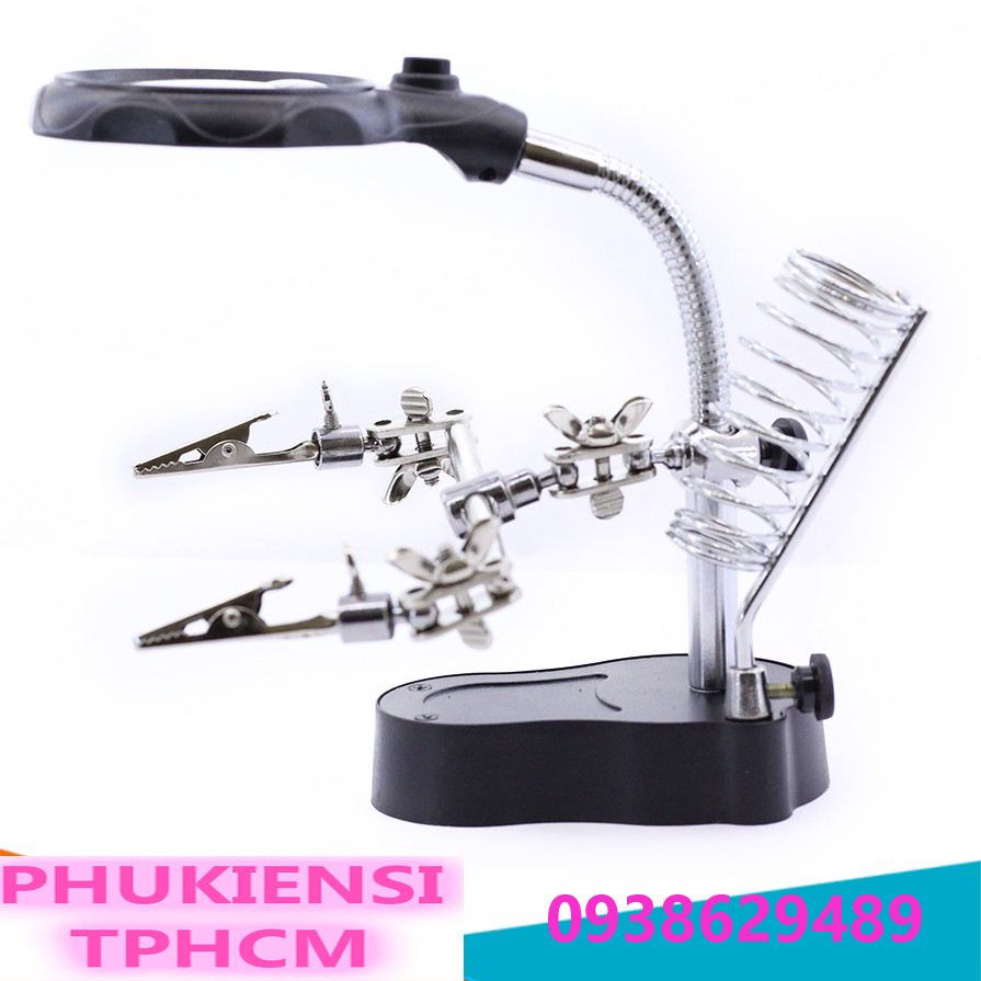 Kính lúp soi kẹp hàn mạch điện tử có 2 đèn led
