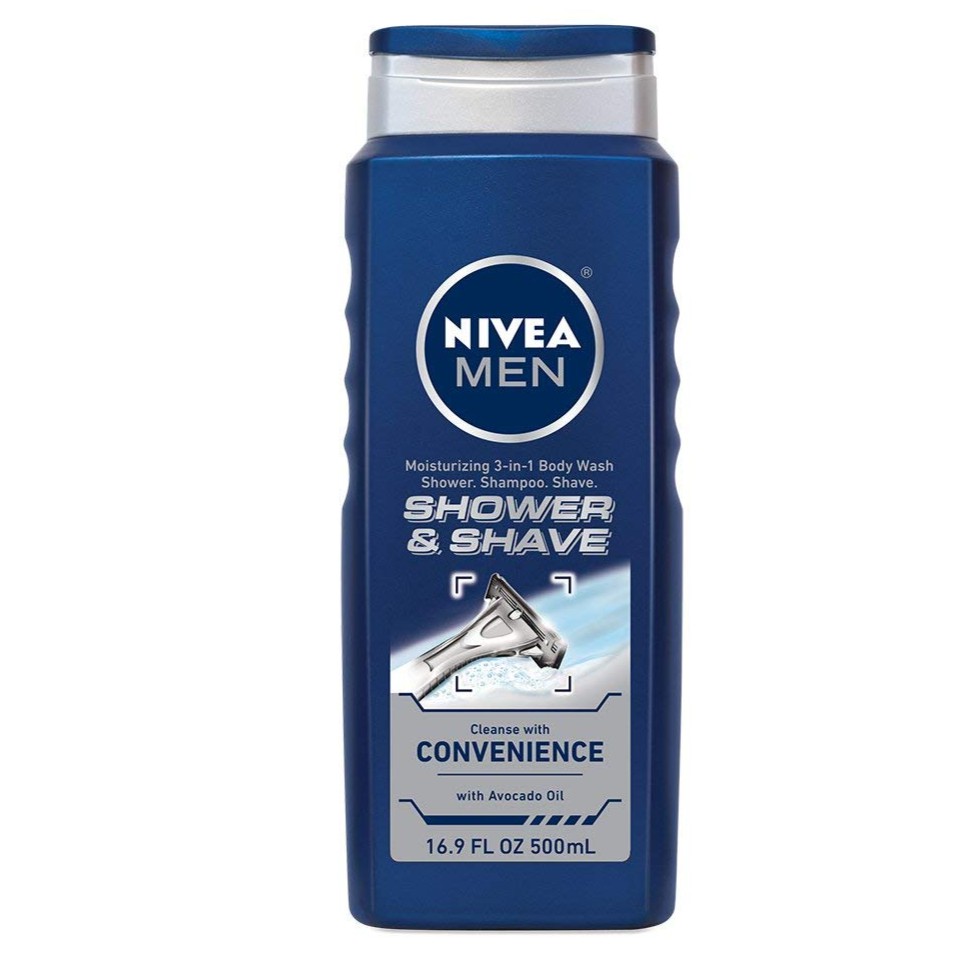 Gel tắm, gội, cạo râu 3 trong 1 nivea men shower and shave 3-in-1 body wash 500ml