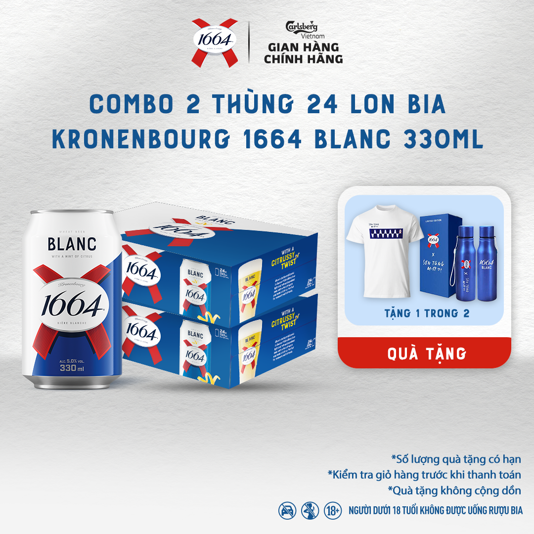 Combo 2 Thùng 24 lon Bia Pháp Kronenbourg 1664 Blanc (330ml/lon) - Độ cồn 5%