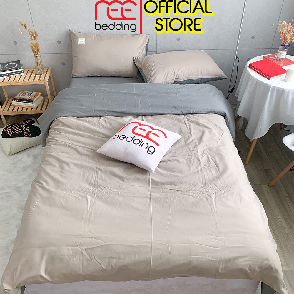 Bộ chăn ga gối Cotton TC REE Bedding Beige phối xám CTC109 đủ size giường nệm 1m2, 1m4, 1m6, 1m8, 2m