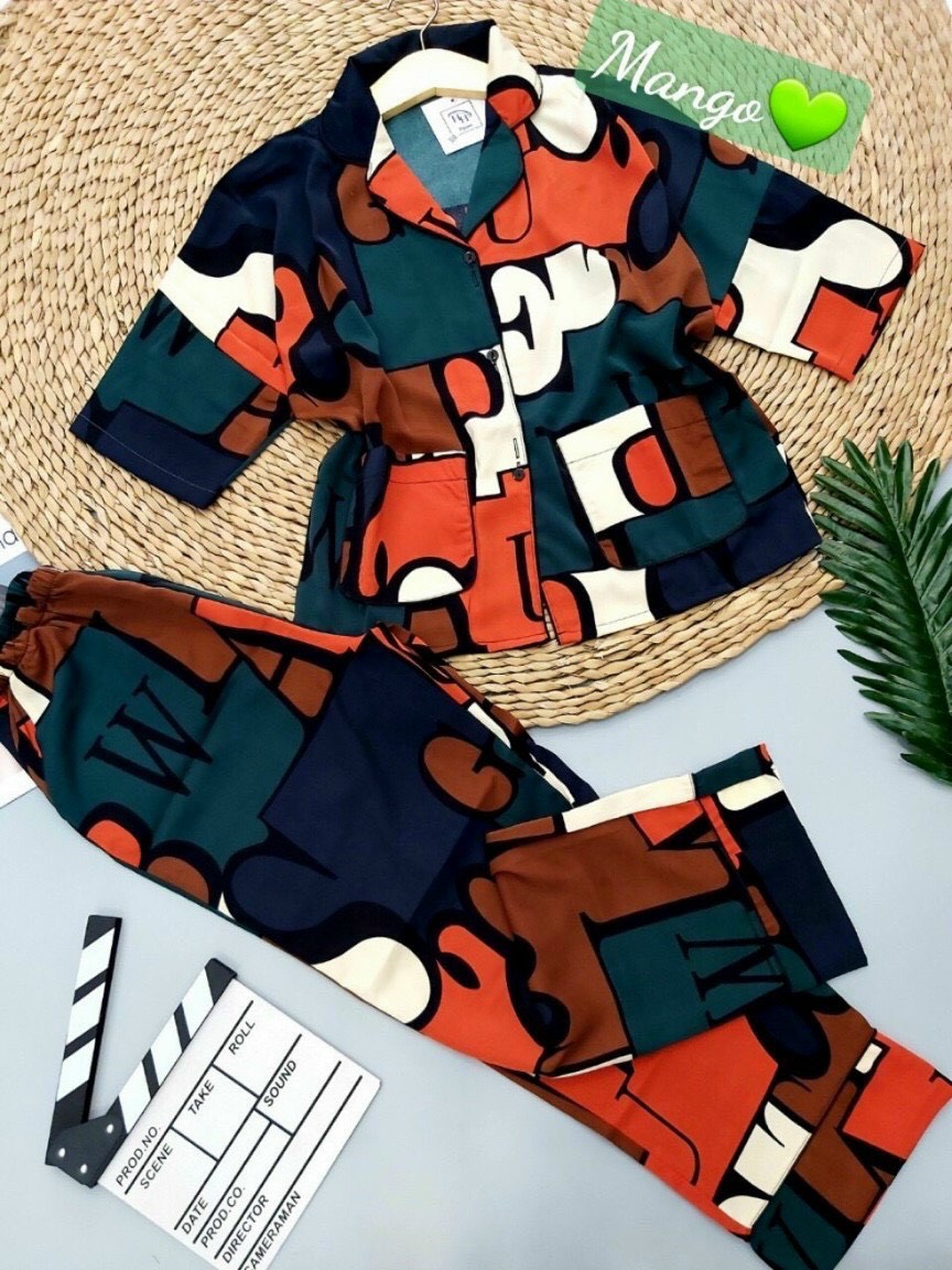 Đồ bộ ngủ Pijama Hình lập thể tay ngăn quần dài chất lụa mango