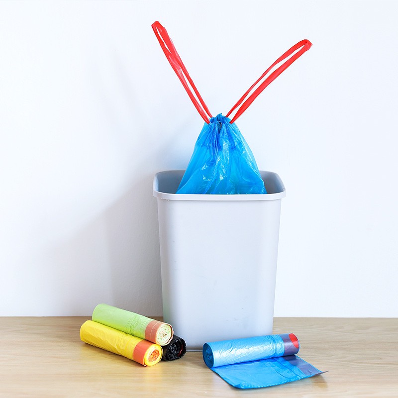 Túi đựng rác có dây rút 45x50cm - cuộn túi bóng chứa rác, túi đựng rác có quai