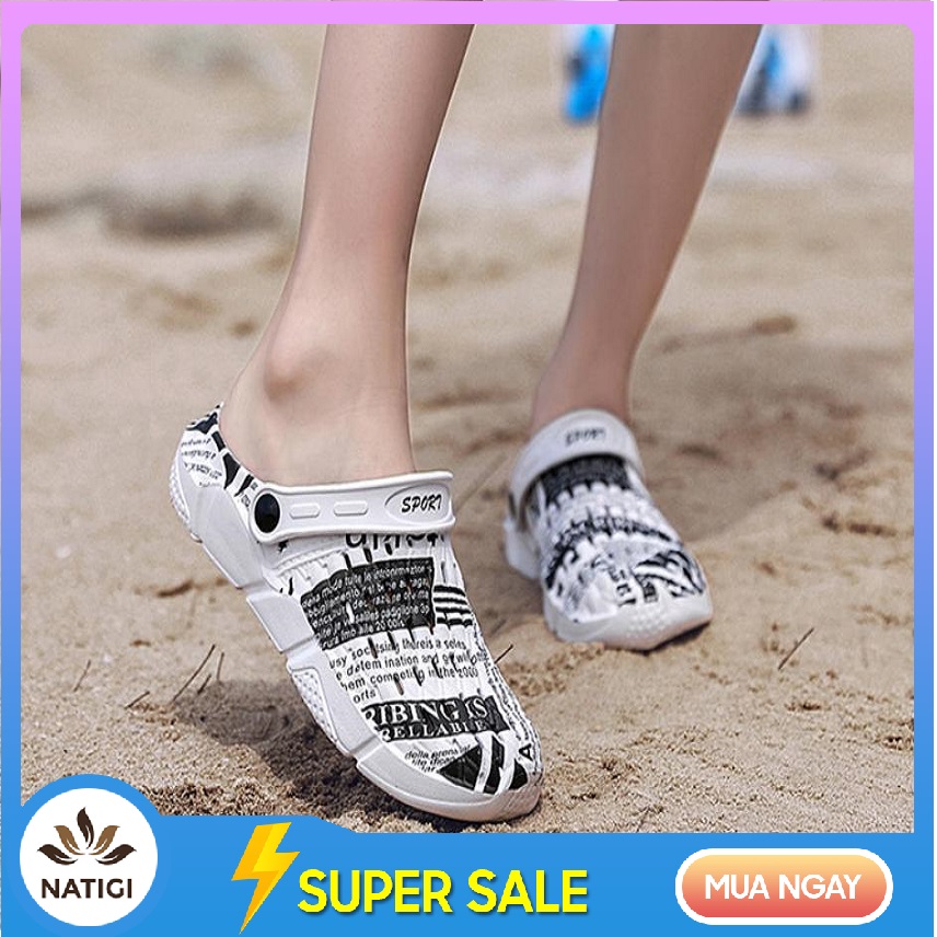 DÉP SỤC NHỰA IN CHỮ TẠP CHÍ QUAI NGANG QUAI HẬU BÍT MŨI NAM NỮ UNISEX ĐẸP GIÁ RẺ SNN01