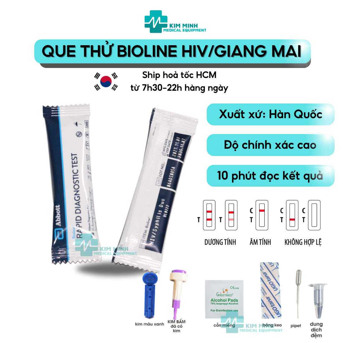   HCM Bộ que thử xét nghiệm HIV và giang mai tại nhà SD HIV Syphilis Duo lấy máu đầu ngón tay có kết quả sau 15 phút chính xác dễ thực hiện 