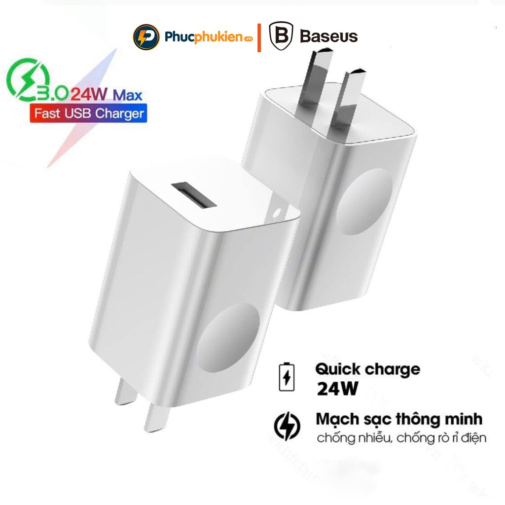 Củ sạc nhanh 24w chính hãng baseus mini ax02 sạc nhanh qc 3.0 - củ sạc 24w cho samsung xiaomi huawei oppo - phúc phụ kiện