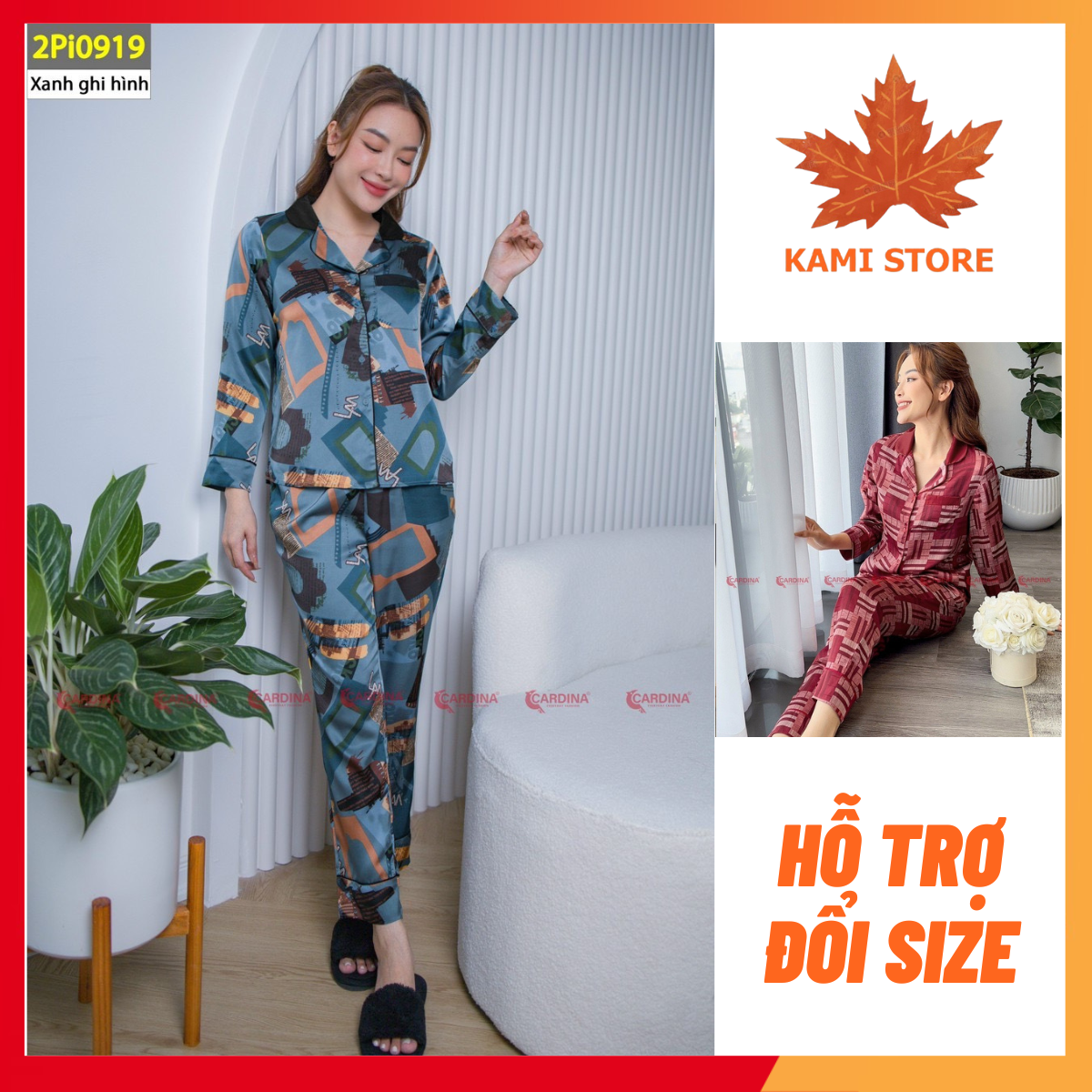Đồ Bộ Pijama Nữ Mặc Nhà Cardina - Áo dài, quần dài - Chất vải lụa satin mát lạnh, mềm mại, không nhăn nhàu