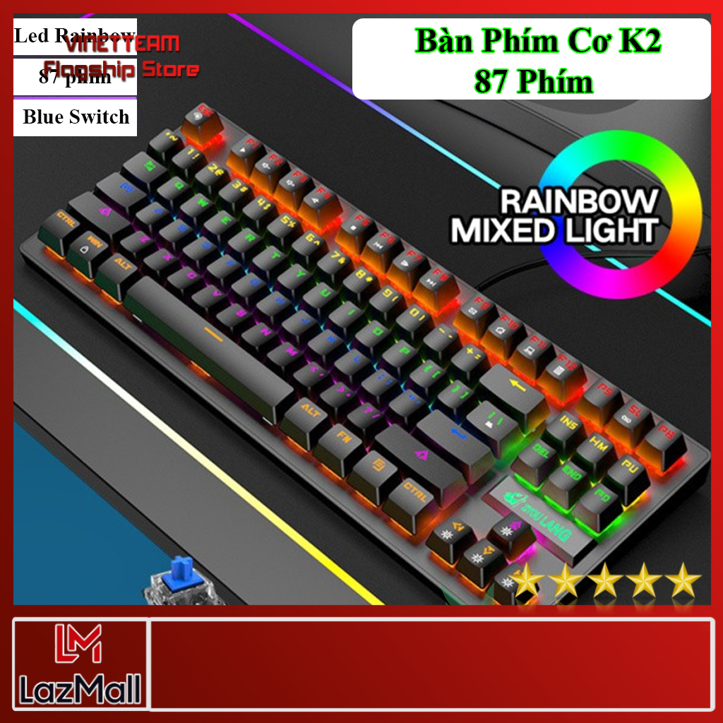Bàn Phím Cơ Gaming Phím Vinetteam K2 87 Phím  Blue Switch Mechanical  Led Rainbow Nhiều Chế Độ