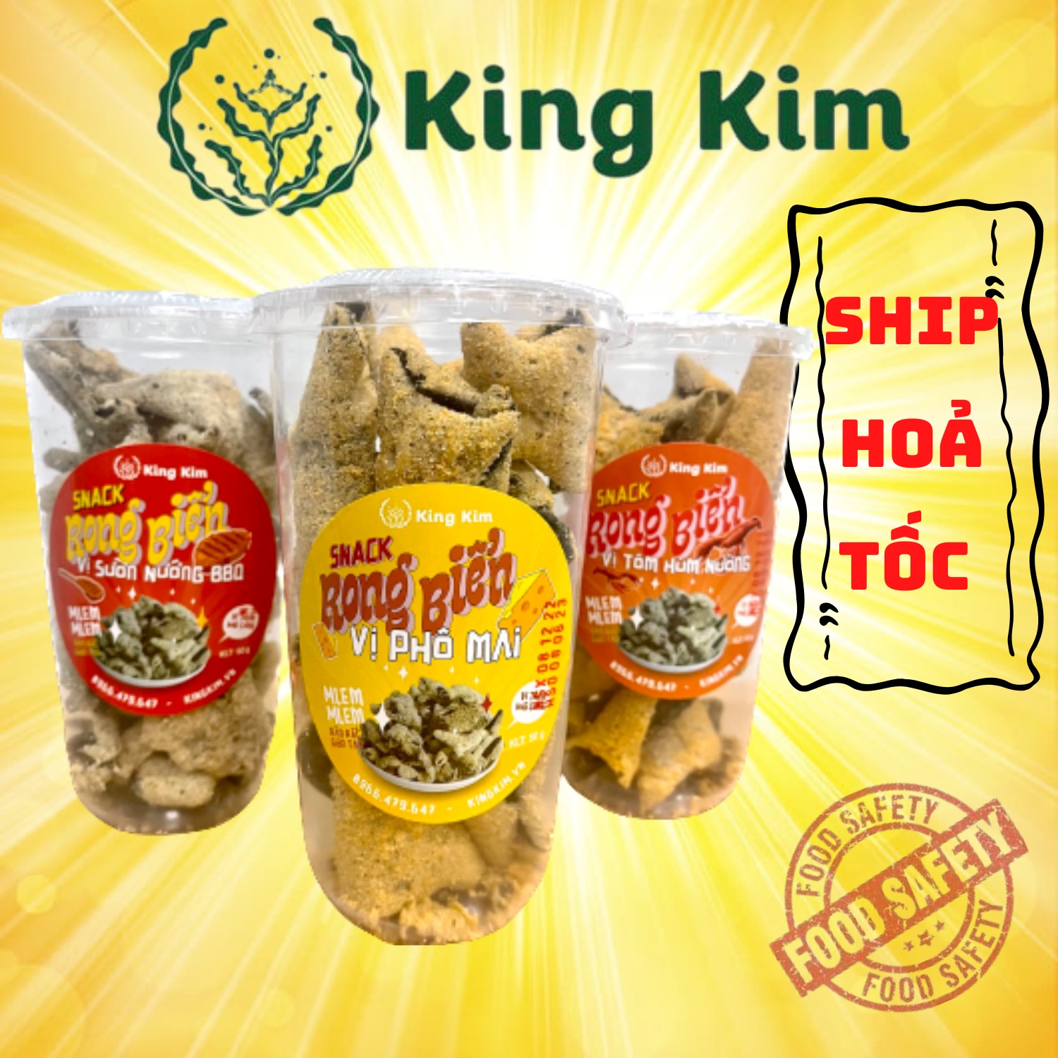 Snack Rong Biển Phô Mai - Thịt Nướng BBQ - Tôm Hùm Nướng King Kim - Bánh Rong Biển