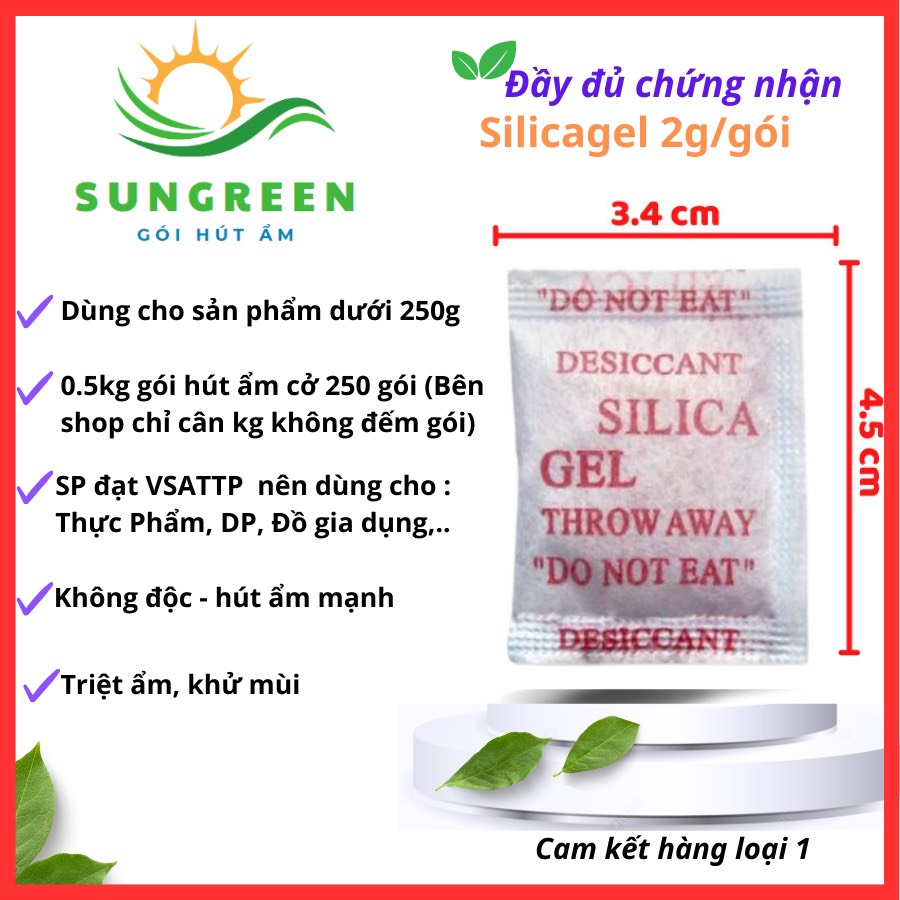 [Silicagel 2gr] Combo 25-500 Gói hút ẩm LOẠI 2 Gram Silicagel - Hạt chống ẩm mốc khử mùi bảo quản thực phẩm chống hôi giày và ghỉ set  ...