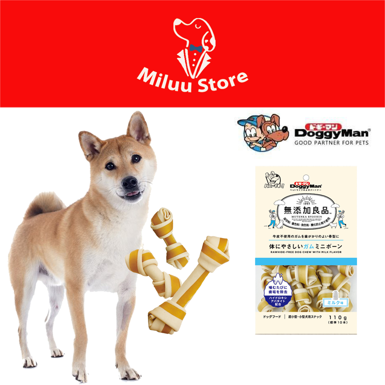 Xương nơ 110g 2 loại ngắn và dài, thơm miệng - bổ xung canxi cho chó doggy man -82295