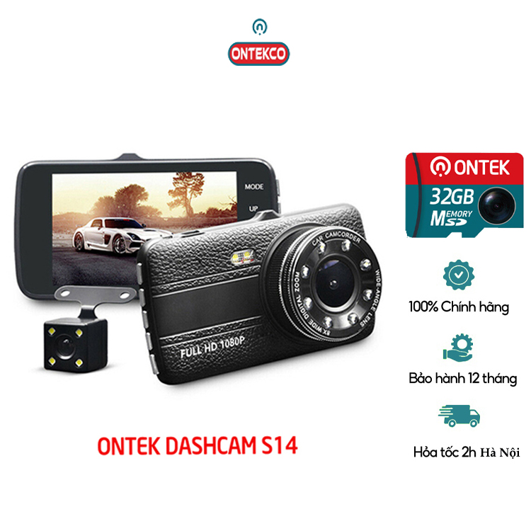 Bộ camera hành trình Ô TÔ Trước sau ONTEKCO S14 đen Cam trước 1080P - Cam