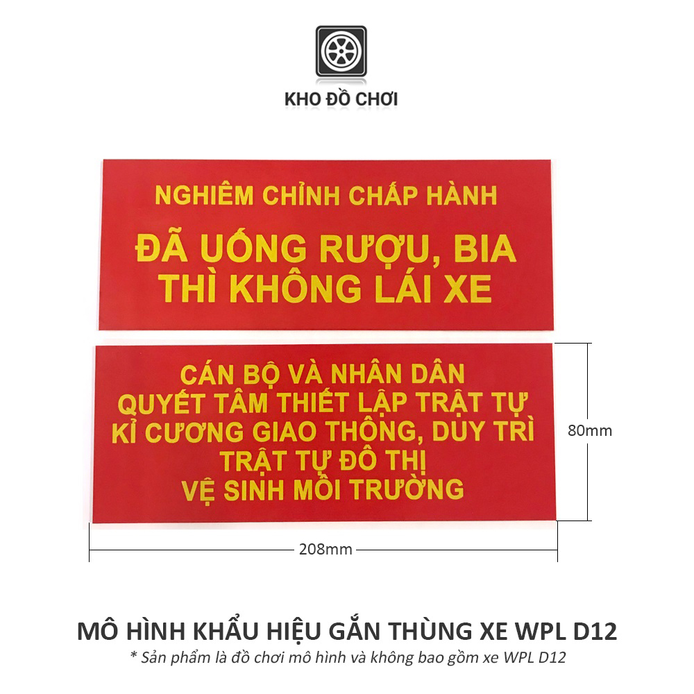 Mô hình 2 tấm khẩu hiệu gắn thùng xe wpl d12 tỉ lệ 1:10