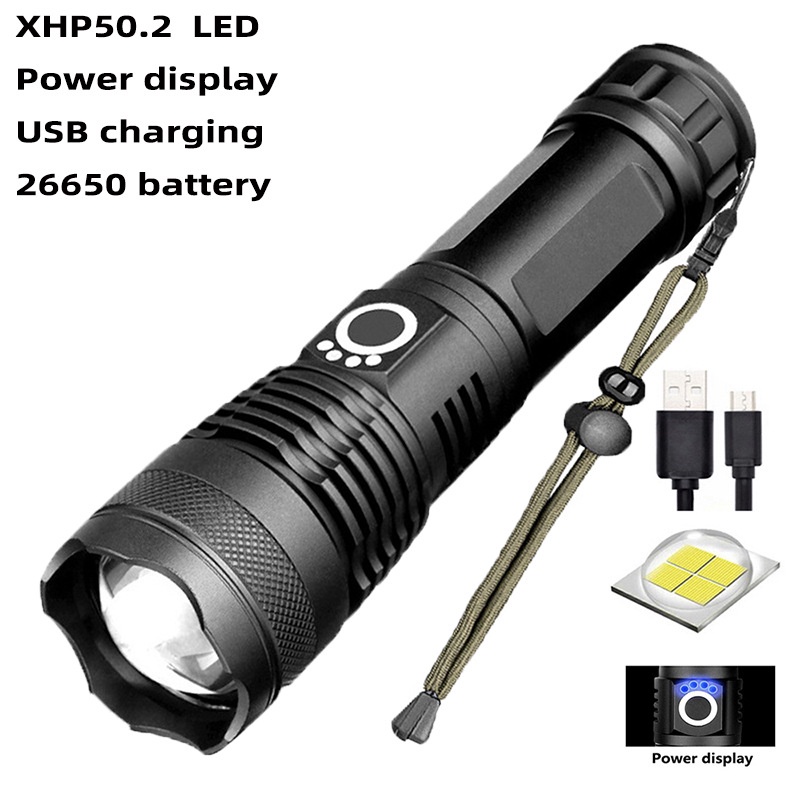 Đèn pin siêu sáng cao cấp p50 trung mã 3149 đèn pin siêu sáng dùng chip led xhp50 dùng pin 26650 dung lượng cao, có led báo dung lượng đèn cầm tay cao cấp.