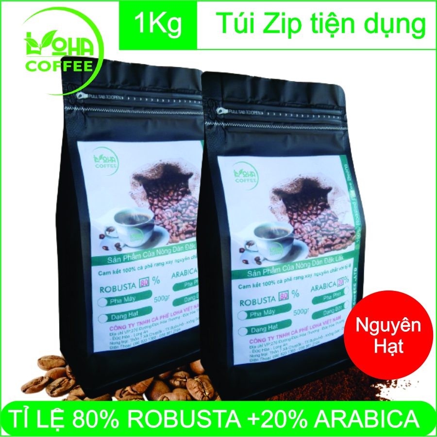 1kg cà phê hạt pha máy rang mộc loha coffee tỉ lệ 8-2 - cafe loha - whole bean - cafe hạt rang mộc top ban chay