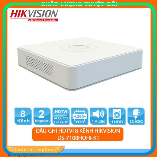 [HCM][NHÀ PHÂN PHỐI BH 2 NĂM FREESHIP 20K]Đầu ghi hình HD Hikvision 8 kênh DS-7108HQHI-K1 chuẩn H.265+ hỗ trợ 5 loại camera ghi hình độ phân giải lên đến 3MP