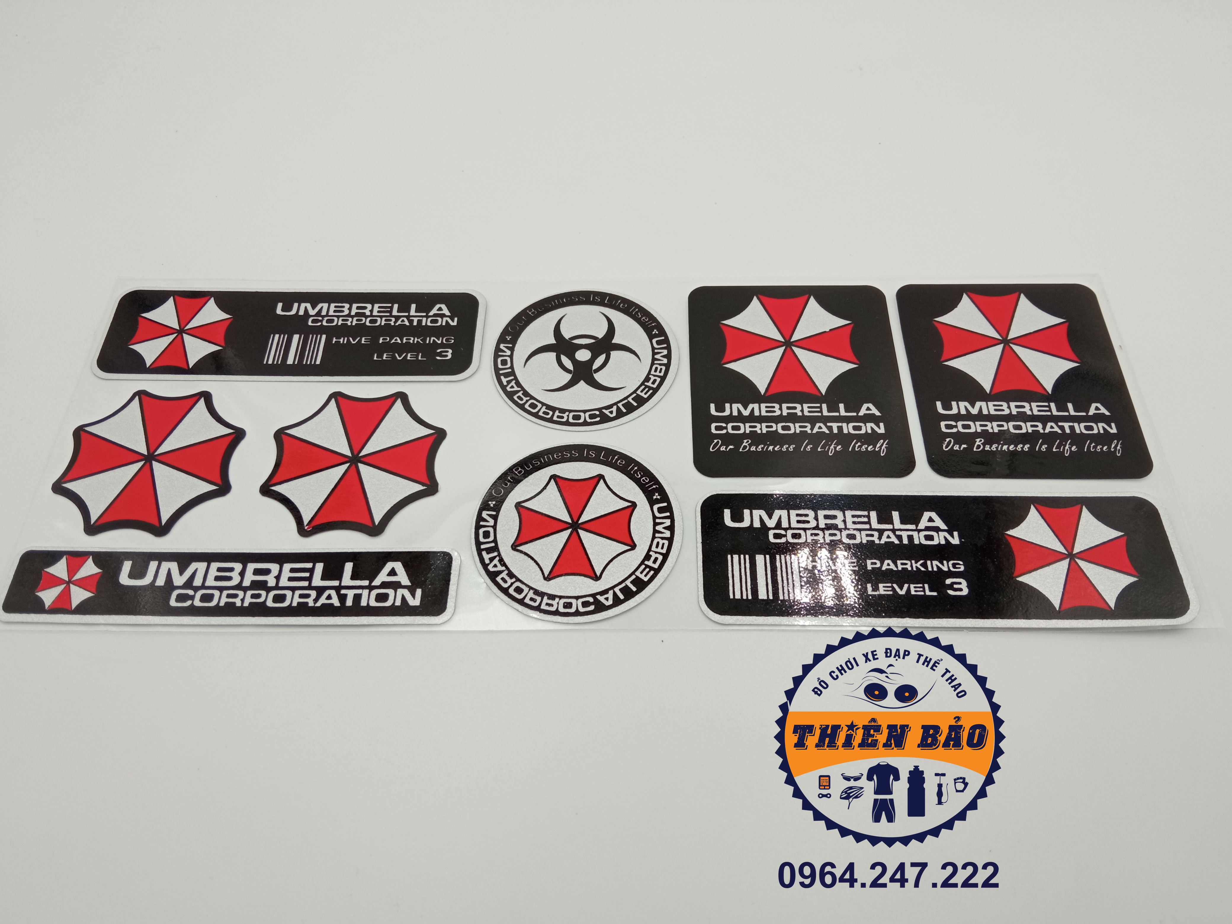 Combo 9 Logo dán xe Umbrella, Decal dán xe nhiều loại Sticker Tem dán xe Umbrella #77