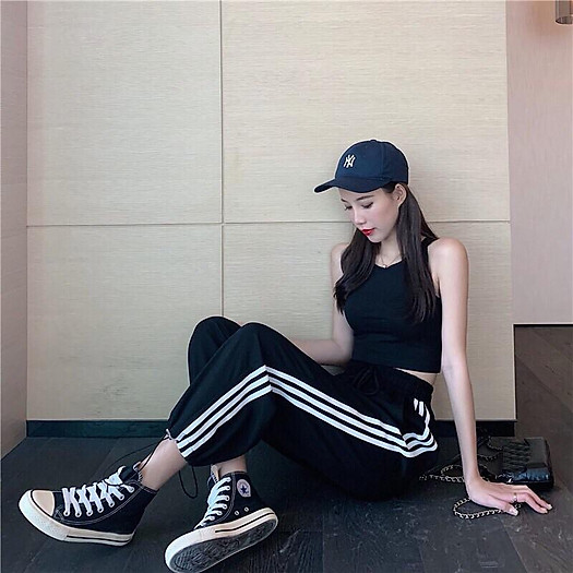 Quần jogger 3 sọc nỉ da cá dày dặn dây rút, quần jogger 3 sọc 2 kiểu ống suông, chun bo 3 màu unisex ảnh shop tự chụp