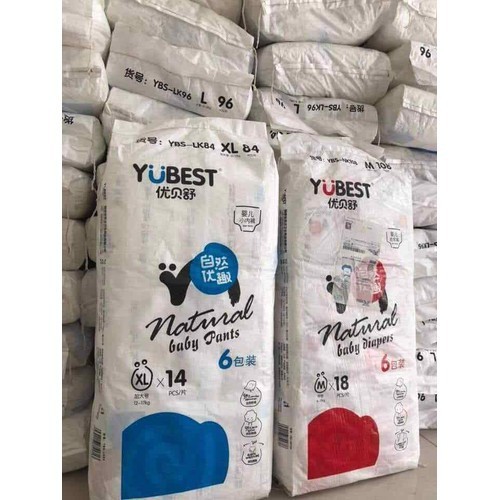 Bỉm Yubest Natura/ Yubest Angle dán/ quần nội địa Trung Quốc S132/M108/L96/XL84/XXL72/S90/M84/L78/XL72/XXL66