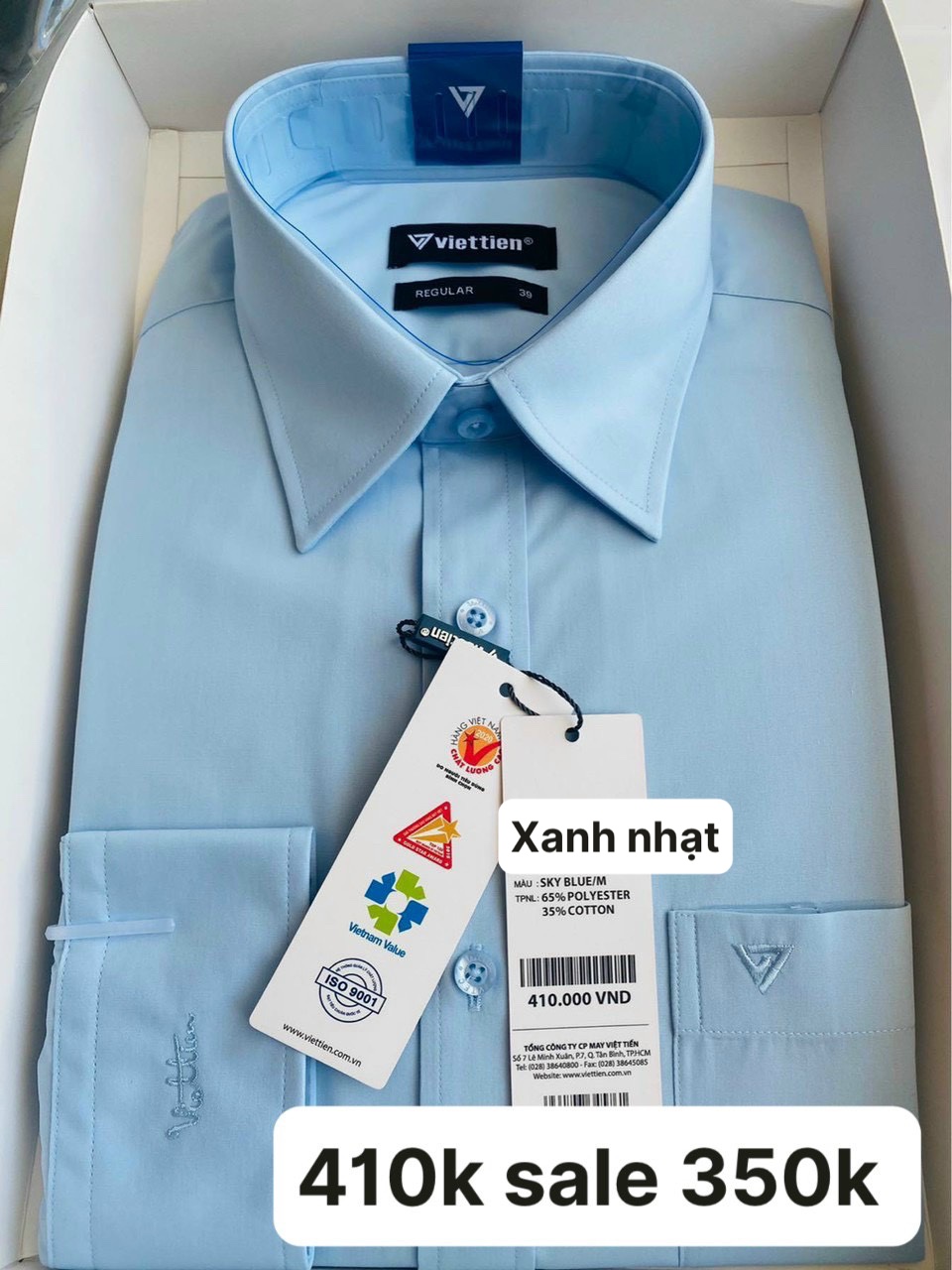 Việt Tiến Áo sơ mi tay dài giá mác 410k  sale còn 350k