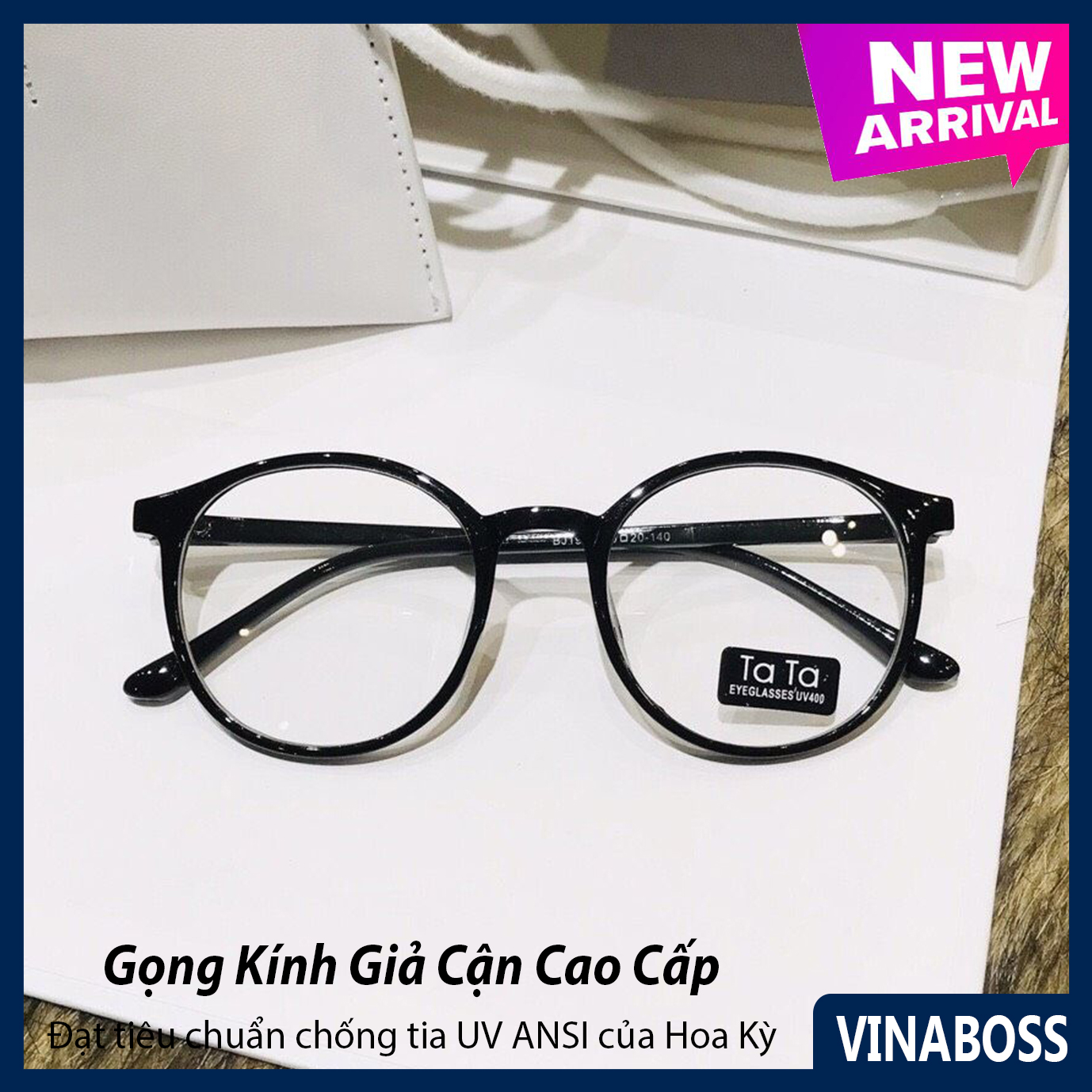 Kính giả cận nam nữ Hàn Quốc gọng dẻo VNTATA - Gọng kính cận nam nữ không độ cao cấp tròng chống tia UV - Tặng kèm túi da và khăn lau