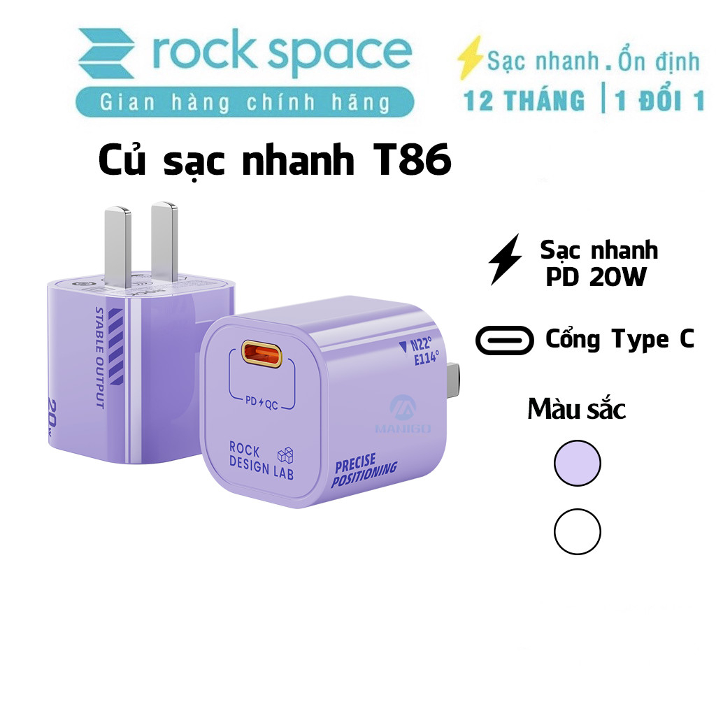 Củ sạc nhanh ip chuẩn PD 33W Rockspace T88 ổn định không nóng hàng bảo hành 12 tháng bảo hành 1 đổi 1