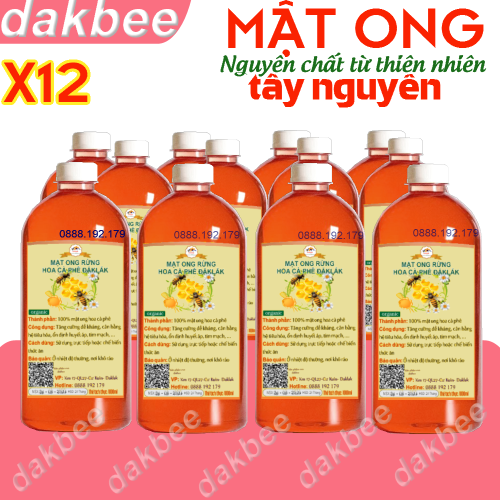 12 LÍT MẬT ONG RỪNG HOA CÀ PHÊ (12 CHAI) [-SỈ-] - TĂNG CƯỜNG SỨC KHOẺ, HỆ MIỄN DỊCH, BẢO QUẢN ĐƯỢC LÂU DÀI, CAM KẾT CHẤT LƯỢNG, GIÁ ƯU ĐÃI KHÔNG QUA TRUNG GIAN - DAKBEE