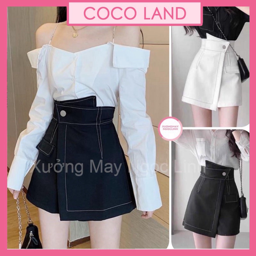 Quần short nữ giả váy chỉ nổi siêu Hot_m096 ulzzang nữ tính, mầu đen, trắng, be, nâu tây, cocoland