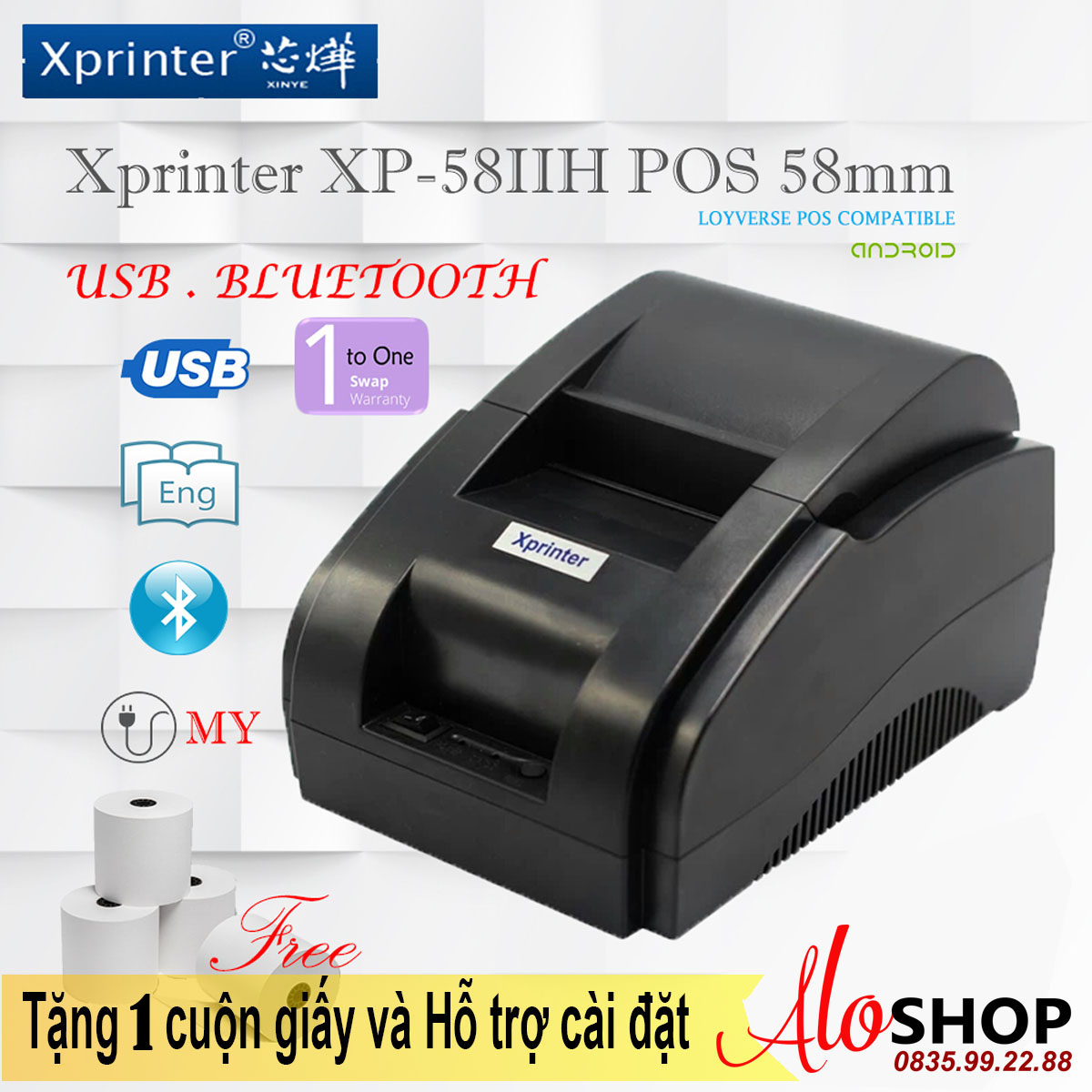 Máy in hóa đơn XPRINTER 58IIH GIẤY 58mm -Nhập Khẩu luôn tặng  cuộn giấy in test