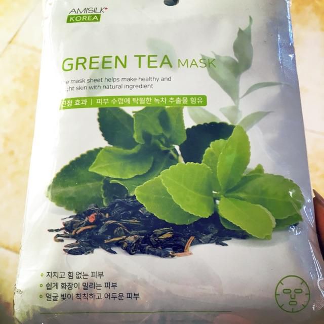 Mặt nạ dưỡng da trà xanh green tea mask amisilk hàn quốc túi 10 miếng