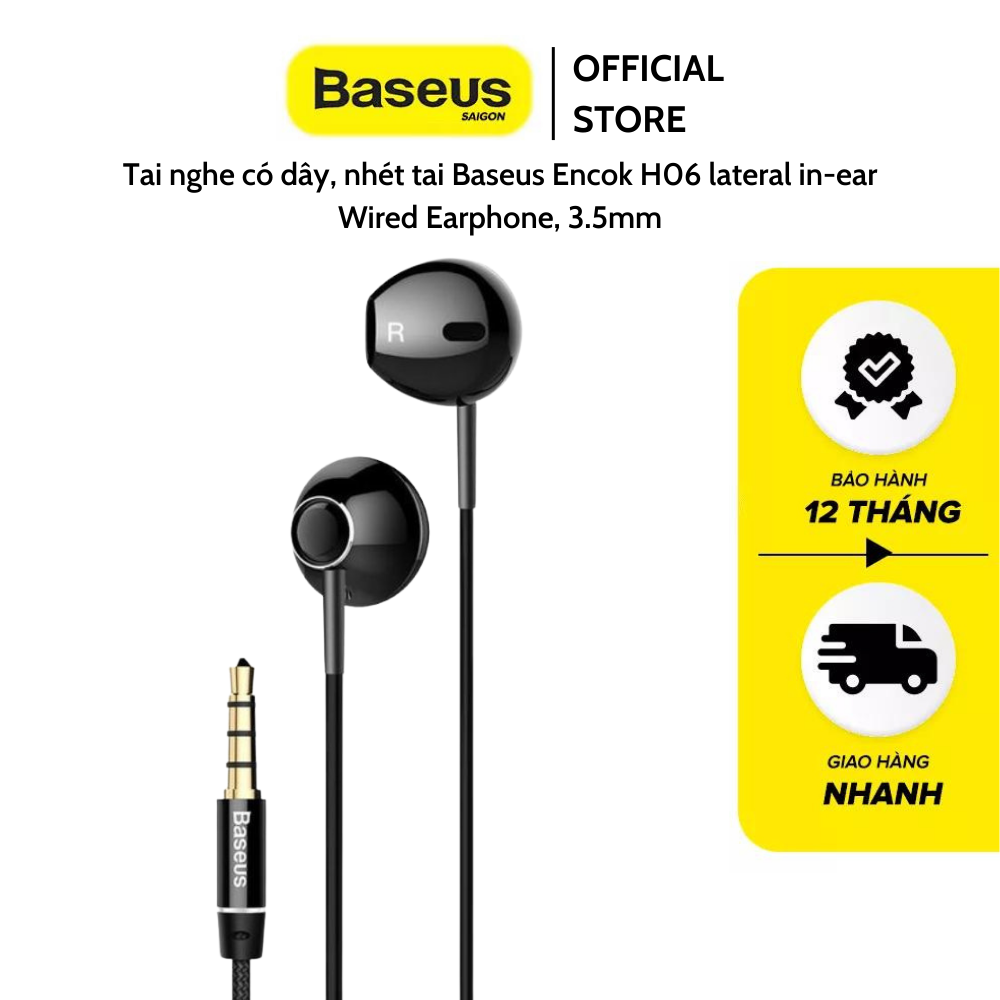Tai nghe có dây, nhét tai Baseus Encok H06 lateral in-ear Wired Earphone, 3.5mm