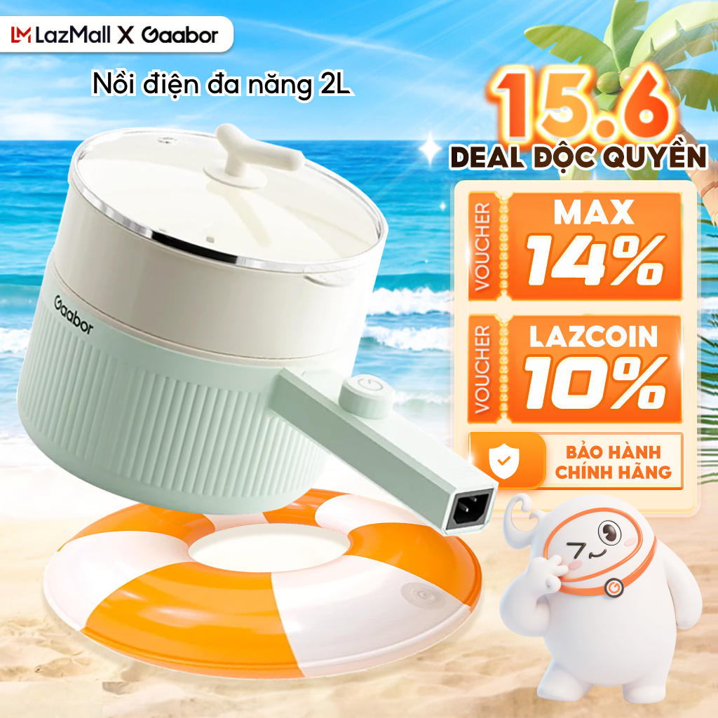 Nồi nấu đa năng dung tích 2L Gaabor EC-20M01A/EC-20E01B nồi lẩu hấp điện đa năng 2 mức nhiệt men chống dính kèm xửng hấp công suất 600W - Bảo hành 12 tháng 1 đổi 1