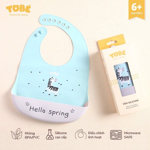 Yếm ăn dặm ToBé chất liệu silicone dẻo cao cấp, có máng hứng chống rơi vãi thức ăn