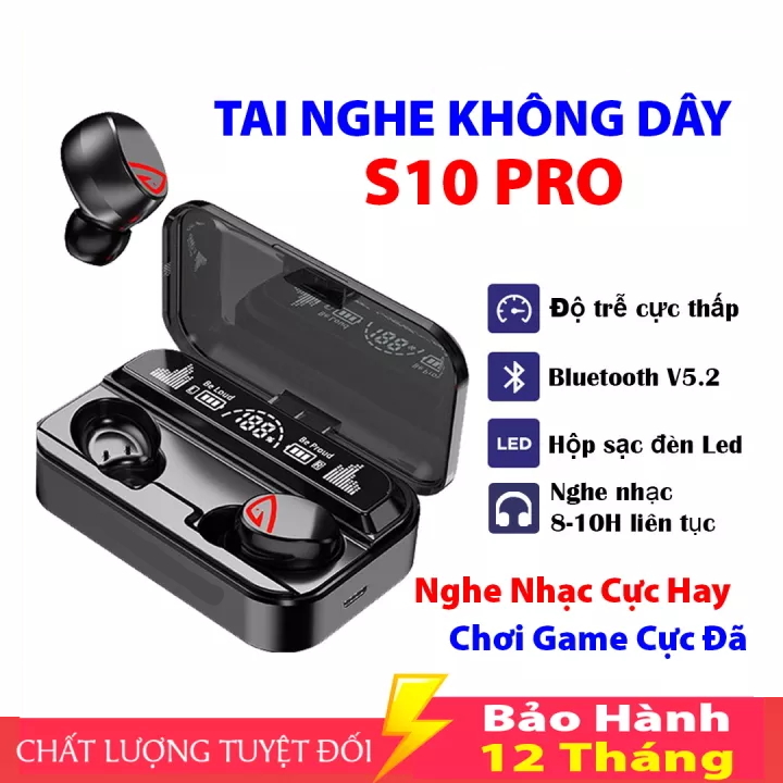 Tai nghe bluetooth không dây s10 pro pin cực trâu nghe nhạc cực hay chơi game cực đã tai nghe không dây ,tai nghe bluetooth 5.2 kiêm sạc dự phòng, tai nghe x15, tai nghe m10
