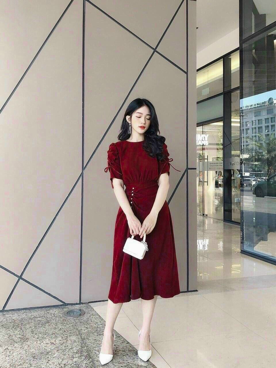 ĐẦM NHUNG TAY LỠ CHÍT EO FORM CHUẨN DÁNG XINH CHẤT VẢI CAO CẤP CỰC SANG CHẢNH