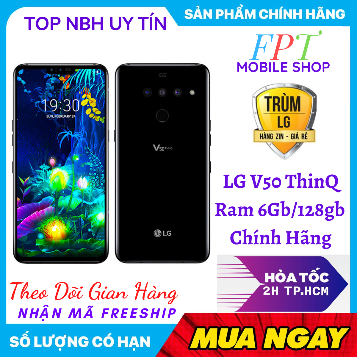 [HCM]Điện thoại LG V50 ThinQ 5G  Ram 6Gb/128Gb chip rồng Snap855 - Ram 6GB ROM 128GB - Âm thanh đỉnh cao - Yên Tâm Mua Sắm Tại FPTMobile Shop