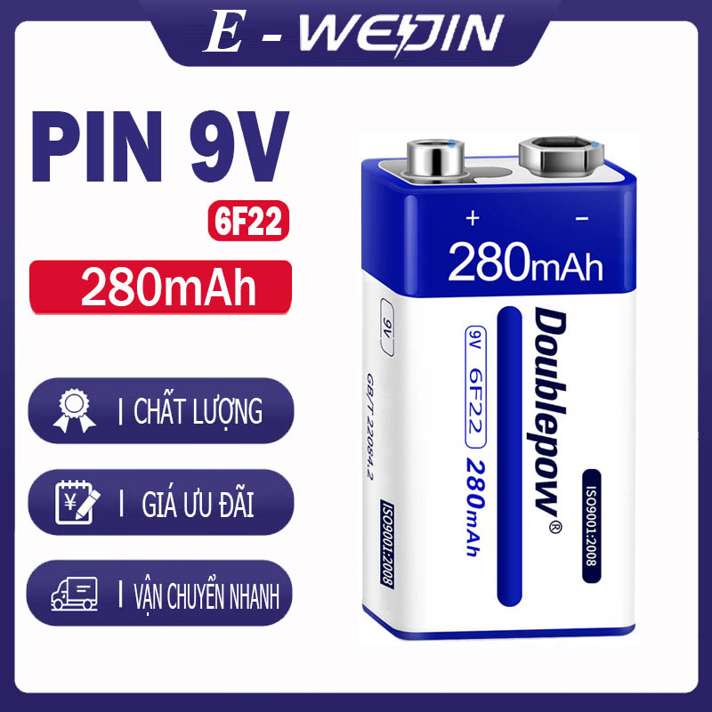 Pin sạc 9v 6f22 - 280mah doublepow - pin chuẩn