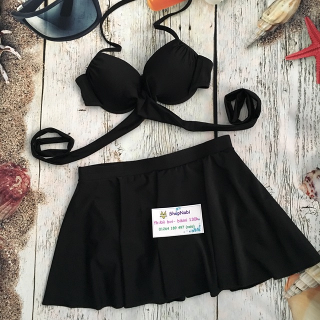Bikini Áo cột chéo eo + váy xoè