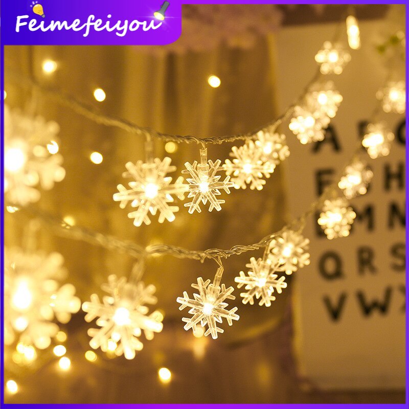 10M Trang trí Giáng sinh LED cổ tích Dải Đèn quà tặng ý tưởng 2023 xmas đồ trang trí nhà cửa nhấp nháy Bông tuyết ấm áp màu trắng đầy màu sắc cho Giáng sinh năm mới Trang trí nhà AA Pin hoạt động