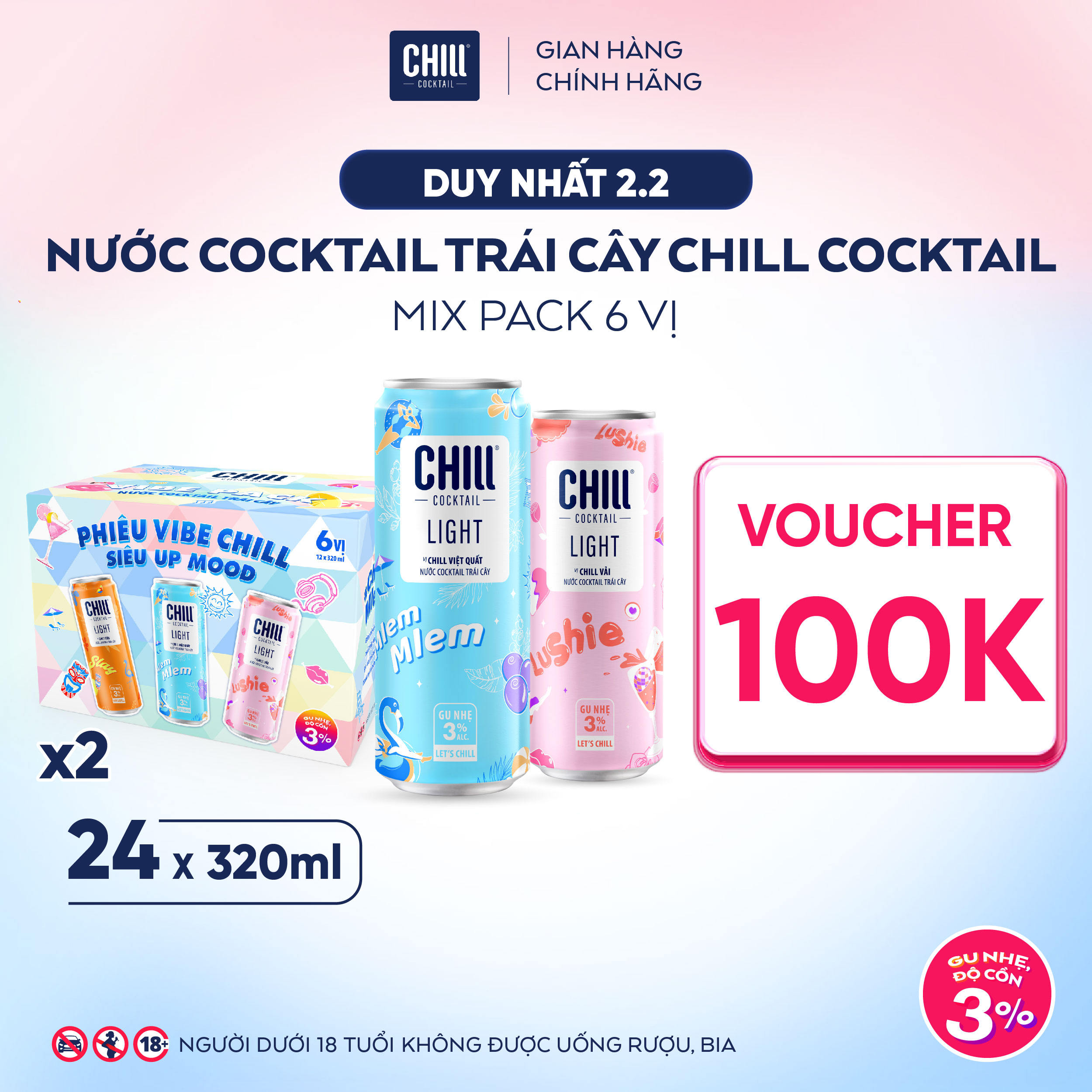 Combo 2 thùng 12 lon Chill Cocktail mix vị 320ml/lon (độ cồn 3%)